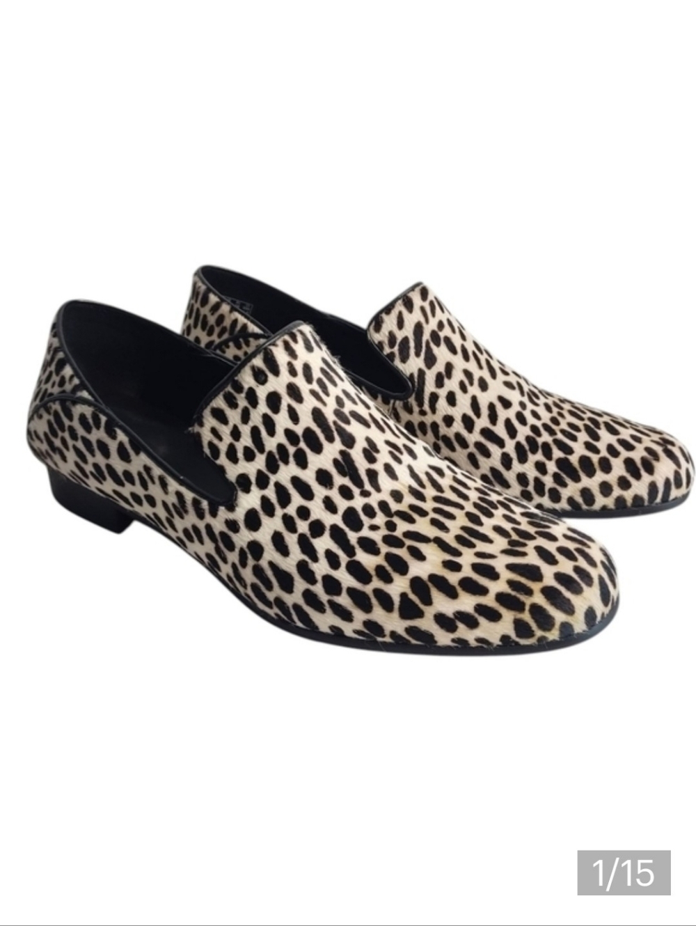 Clarks Pure Viola Black White Calf Fur Leather Slip-on Flats Loafers Size 7.5M